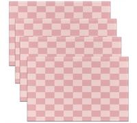 Checkered Retro Placemat for Kitchen Dining Table Party Indoor Outdoor Teens Women Men Pink Gradient Plaid Placemats Set of 4 18"x12" Geometric Table Place Mats Modern Simple Groovy Aesthetic