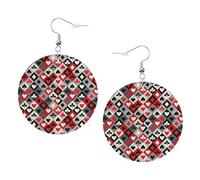 Checkered Rhombus Pattern Printed Faux Leather Earrings Set For Women, 1 Pair Lightweight Dangle Drop Pierced Earrings Jewelry Gifts For Women