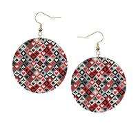Checkered Rhombus Pattern Printed Faux Leather Earrings Set For Women, 1 Pair Lightweight Dangle Drop Pierced Earrings Jewelry Gifts For Women