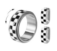 Checkered Ring and Earrings Set, Black and White Checkered Studs Jewelry for Women Titanium Steel Chessboard Ring & Chunky Hoop Earrings (Size 8, Silver)