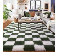 Checkered Rug for Living Room Large, 150x210cm Olive Green and White Check Rug, Washable Non Slip, Soft Fluffy Thick Rugs, Big Checkerboard Carpet for Kitchen, Bedroom Boys, Hallways, Bedsid, Lounge