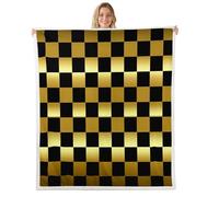 Checkered Sherpa Blanket Plush Fuzzy Modern Geometric Golden Yellow Black Fleece Throw Blanket Boys Girls Cute Neutral Plaid for Bed Couch Living Room Vintage Aesthetic Bedroom Decor 40x50Inch