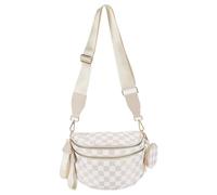 Checkered Shoulder Bag Large Bum Bag Crossbody Bag for Women Work Daily (Beige)