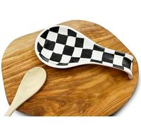 Checkered Spoon Rest for Kitchen Counter - Cooking Spoon Holder for Stove Top - Large Utensil Spatula Spoon Rest - Cute Kitchen Gadgets Gift for Housewarmings - Distressed Checkerboard Black and White