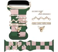 Checkered Strap for Series 11 10 Apple Watch Band 46mm 45mm 44mm 49mm with Gold Bling Charms, Stylish Soft Silicone Bracelet for iWatch Bands Series 9 8 7 6 5 4 3 SE SE3 Ultra, Designer Wristband for