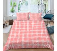 Checkered Stripes Super King Size Duvet Cover Sets Soft Microfiber Pink Geometric Patterns Bedding Set 3D Printed Quilt Cover 260 x 220 cm with Zipper Closure and 2 Pillowcases a-1500