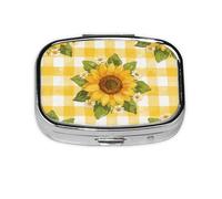 Checkered Sunflower Print Pill Box, Compact Pill Organizer with Full-Print Design for Travel and Daily Use