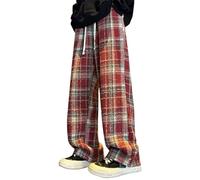 Checkered Sweatpants Men Winter Trousers For Men Uk Relaxed Fit Tartan Pattern Bottoms Straight Leg Lightweight Pants Elastic Waist Outdoor Jogging Sports Lounge Trousers With Drawstring,Pockets