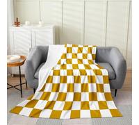 Checkered Teen Women Men Yellow White Plaid Decoration Flannel Fleece Blanket Double 60x79Inch Cute Retro Neutral Grid Geometric Plush Throw Blanket Aesthetic Room Decor,All Season for Bed Sofa Couch