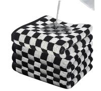 Checkered Towels 4Pcs 14.6x29in Absorbent Black & White Checkered Hand Towels Soft Comfortable Cotton Checkered Bath Towels for Home Hotel Dorm Checkered Bath Towels Facial Cloths for Washing Face Che