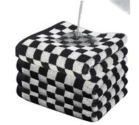 Checkered Towels 4Pcs 14.6x29in Absorbent Black & White Checkered Hand Towels Soft Comfortable Cotton Checkered Bath Towels for Home Hotel Dorm Facial Cloths for Washing Face Facial Cloths Checkered H