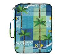 Checkered Tropical Tree and Fish Folder with Pockets Multi-Pocket 1.5-Inch 3-Ringing Binder with Zipper with Zipper Closure for Document Storage