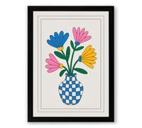 Checkered Vase with Blooms Botanical Framed Wall Art Print A3 (42×29.7cm) Black, Wall Decor for Living Room, Bedroom, Office & Home, Ready to Hang, Art Gift