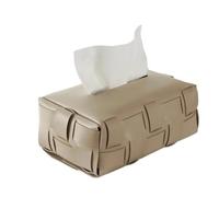Checkered Woven Leather Tissue Box Cover - Stylish Paper Holder for Living Room & Bedroom Decor - Elegant Grey Design for Tabletop Organization