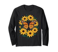 Checkerspot Butterfly and Black-Eyed Daisy Flowers Long Sleeve T-Shirt