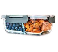 Checkmart Meal Prep Glass 2 Compartment Container with Airtight SnapLock Lids - Portion Control Food Storage - BPA Free - Microwavable, Dishwasher, Freezer and Oven Safe