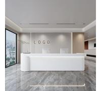Checkout Counter Reception Desk Open Front with LED Lighting, Customizable Logo, Commercial for Office Salon Dental Clinic, Large Keyboard Holder