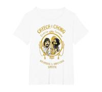 Cheech & Chong Wearing and Smoking Green Distressed Logo T-Shirt, Women's Plus, White, 2X