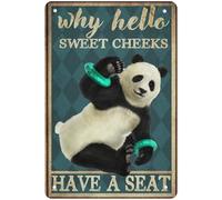 Cheeks Panda Wall Decor,Why Hello Sweet Cheeks Have A Seat,Vintage Funny Metal Sign 8x12 Inch for Home Bar Bathroom Toilet Garage Hotel Garden Coffee Bar Decor