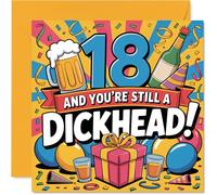Cheeky 18th Birthday Card - Epic Banter for Their Big 18 - Bold Party Colours with Playful Insult - Perfect for Mates Who Love a Laugh - 145mm Square, Envelope Included