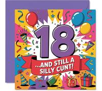 Cheeky 18th Birthday Card - Vibrant Party Vibes - Balloons, Confetti and Bold 18 with a Wickedly Cheeky Twist - 145mm Square, Envelope Included
