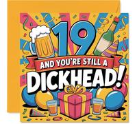 Cheeky 19th Birthday Card - Still a Legend at 19 - Bold Party Design with Playful Drinks and Gifts - 145mm Square, Envelope Included
