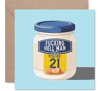 Cheeky 21st Birthday Card - Proper Laugh-out-loud Moment - Blue Jar Design with 'Hell Man You're 21' - 145mm Square, Envelope Included