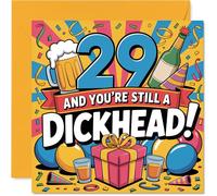 Cheeky 29th Birthday Card - Bold Milestone Laughs - 29 and You're Still a D**khead! - Vibrant Party Artwork, Guaranteed to Raise a Grin - 145mm Square, Envelope Included