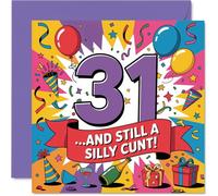 Cheeky 31st Birthday Card - Still Causing Mischief at 31 - Bright Balloons and Confetti Party Scene - Guaranteed to Make Them Laugh Out Loud - 145mm Square, Envelope Included