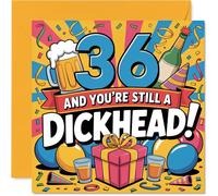 Cheeky 36th Birthday Card - Turning 36 with Zero Chill - Vibrant Party Design with Playful Drinks and Bold Slogan - Sure to Get a Laugh from Mates - 145mm Square, Envelope Included