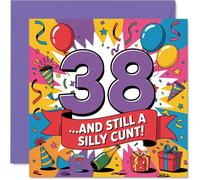 Cheeky 38th Birthday Card - Bright and Bold Laughs - Multicolour Design with Playful 38 and Cheeky Slogan - 145mm Square, Envelope Included