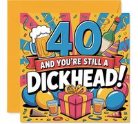 Cheeky 40th Birthday Card - Proper Milestone Banter - Bold Colours and Playful '40 and You're Still a D***head!' Text - 145mm Square, Envelope Included