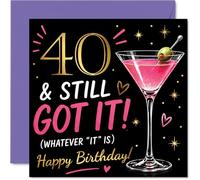Cheeky 40th Birthday Card - Turning 40 with Attitude - Vibrant Cocktail and Sparkling Gold Details - Playful Twist for the Big Birthday Bash - 145mm Square, Envelope Included