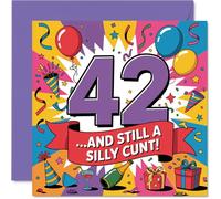 Cheeky 42nd Birthday Card - Bright and Bold with a Wicked Sense of Humour - Colourful 42 Design with Playful Graphics - 145mm Square, Envelope Included