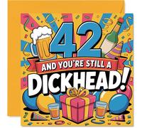 Cheeky 42nd Birthday Card - Turning 42 and Still Winding Everyone Up - Bold Multicoloured Design with Playful Graphics - 145mm Square, Envelope Included