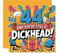 Cheeky 44th Birthday Card - Bold Laughs at 44 - Colourful Party Drinks Motif with Playful Decorations - Perfect for Winding Up a Mate - 145mm Square, Envelope Included