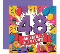 Cheeky 48th Birthday Card - Bold Laughs at 48 - Vibrant Balloons and Party Hats with a Cheeky Twist - 145mm Square, Envelope Included