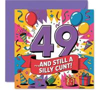Cheeky 49th Birthday Card - Age Is Just a Number - Bold 49 Design with Balloons, Confetti and Gifts - Guaranteed to Get a Laugh at the Party - 145mm Square, Envelope Included