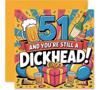 Cheeky 51st Birthday Card - Still Causing Mischief at 51 - Colourful Party Design with Bold Cheeky Slogan - Sure to Get a Laugh from the Crowd - 145mm Square, Envelope Included