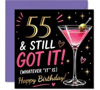 Cheeky 55th Birthday Card - Still Got It at 55 - Vibrant Cocktail and Gold Confetti Design - Playful Nod to Birthday Fun - 145mm Square, Envelope Included