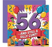 Cheeky 56th Birthday Card - Still Up to Mischief at 56 - Bright Balloons and Confetti Design - Sure to Raise a Giggle at Any Party - 145mm Square, Envelope Included