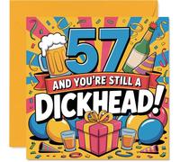 Cheeky 57th Birthday Card - Outrageously Funny at 57 - Bold Multicolour Design with Playful Insult - Perfect for the Big Kid in Your Life - 145mm Square, Envelope Included