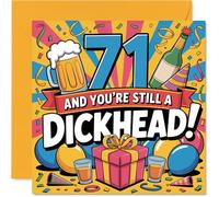Cheeky 71st Birthday Card - Bold Laughs for Their Big 71st - Vibrant Design with Party Drinks and Festive Decorations - 145mm Square, Envelope Included