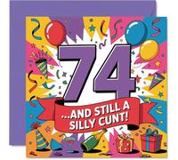 Cheeky 74th Birthday Card - Vibrant Laughs at 74 - Bold Multicoloured Design with Playful Bleeped-out Humour - Guaranteed to Get a Cheeky Grin - 145mm Square, Envelope Included
