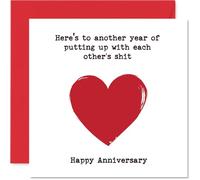 Cheeky Anniversary Card - A Toast to Surviving Together - Bold Red Heart Design with Playful Banter - Celebrates the Ups and Downs of Love - 145mm Square, Envelope Included
