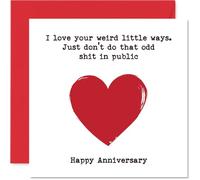 Cheeky Anniversary Card - Affection with a Side of Sass - Bold Red Heart and Playful Text for Couples Who Embrace Each Other's Quirks - 145mm Square, Envelope Included