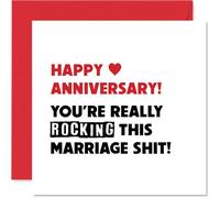 Cheeky Anniversary Card - Anniversary Laughs Sorted - Bold Heart Design with Playful Marriage Banter - Guaranteed to Raise a Grin - 145mm Square, Envelope Included