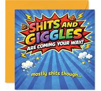 Cheeky Birthday Card - All the Laughs with a Comic-style Burst - Vibrant Colours and Playful 'Sh*ts and Giggles' Slogan - 145mm Square, Envelope Included