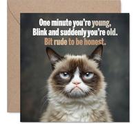 Cheeky Birthday Card - Blink and You'll Miss Your Youth - Witty Cat Illustration with a Tongue-in-cheek Message - 145mm Square, Envelope Included