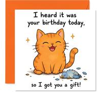 Cheeky Birthday Card, Cheeky Cat with a 'Gift'